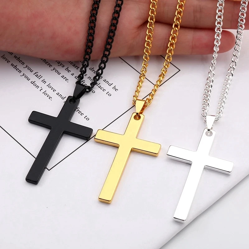 Fashion Cross Pendant Necklace Women Men Stainless Steel Link Chain Charm Necklace Cool Boys Girls Punk Hip Hop Jewelry Gift