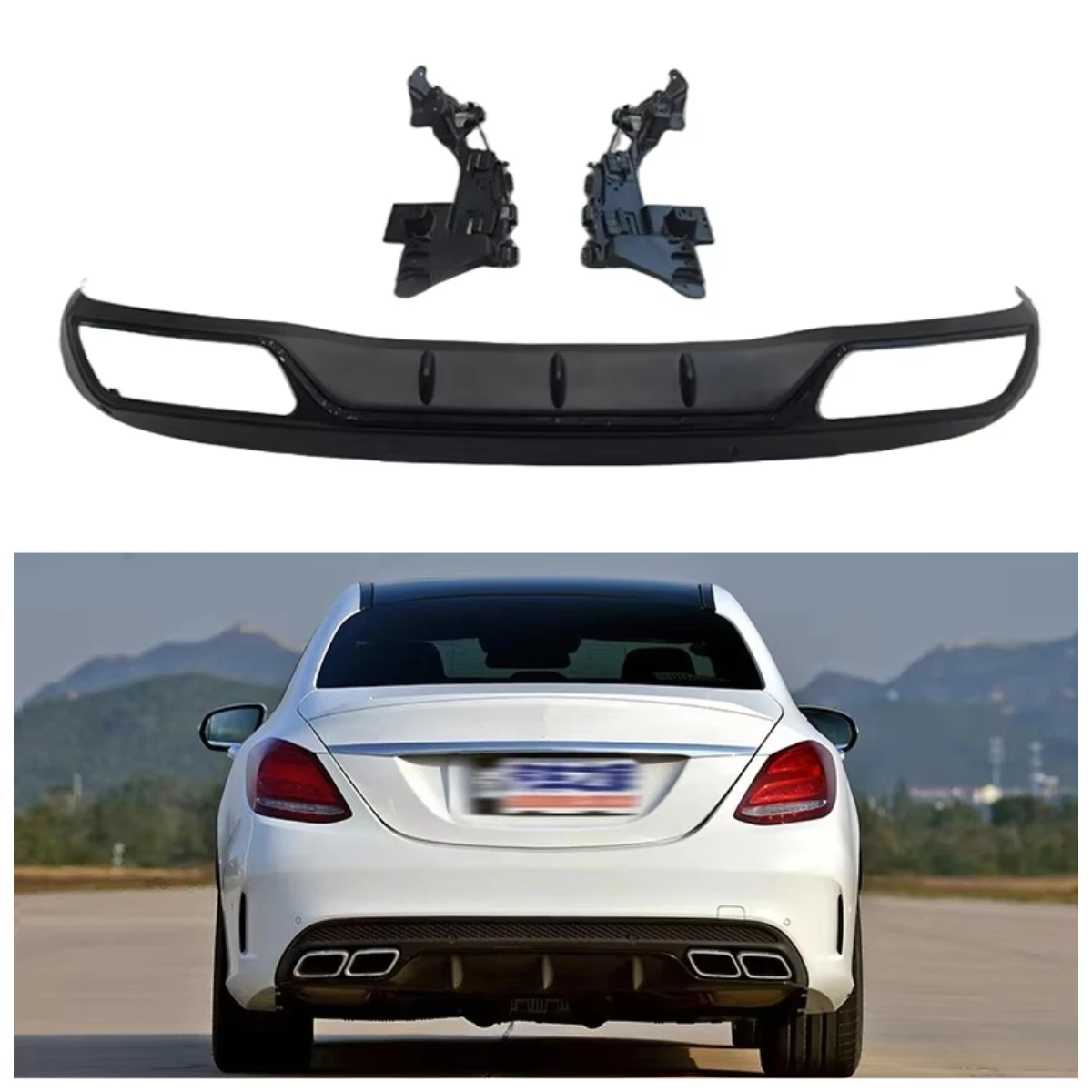

High Quality 2015 C63 Style Auto Bumper Rear Diffuser for W205 Normal Sedan 2015-2021