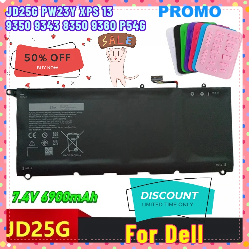 

New 7.4V 6900mAh for Dell JD25G PW23Y XPS 13 9350 9343 8350 9360 P54G Laptop Battery