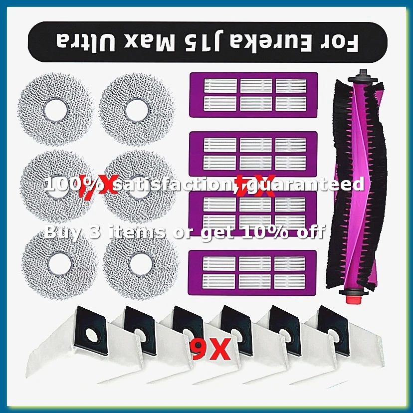 Pièces de rechange compatibles pour J15 Max Ultra, accessoires, brosse principale, filtre HEPA, sac à poussière en tissu, A009
