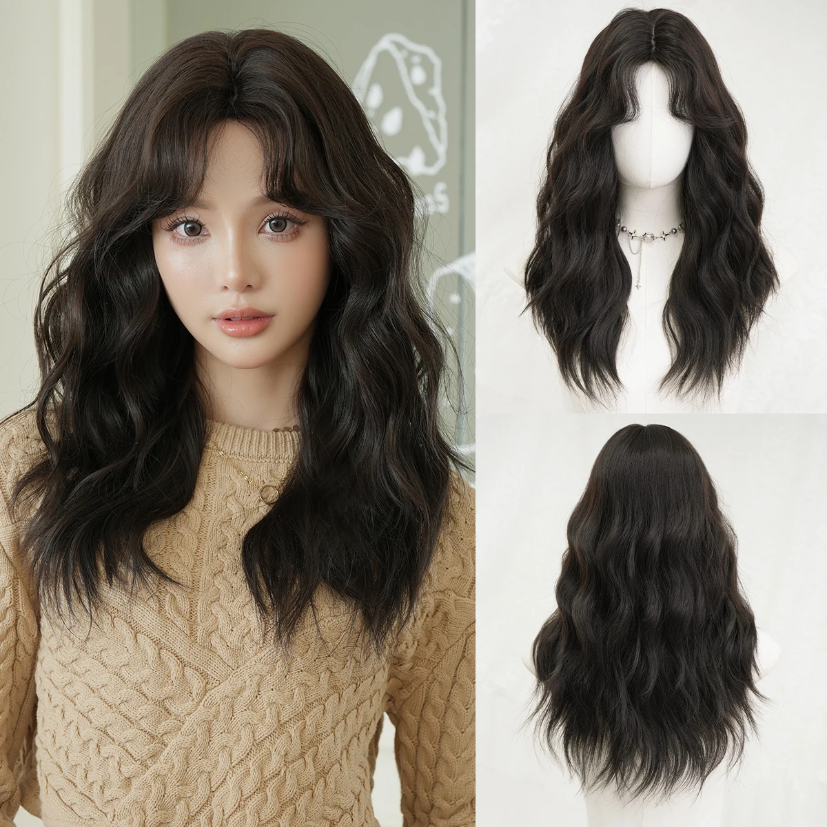 

NAMM Long Wavy Black Wigs For Women 22 Inch Curly Wave Wig With Natural Looking Synthetic Fiber Fashion Wig For Daily Use