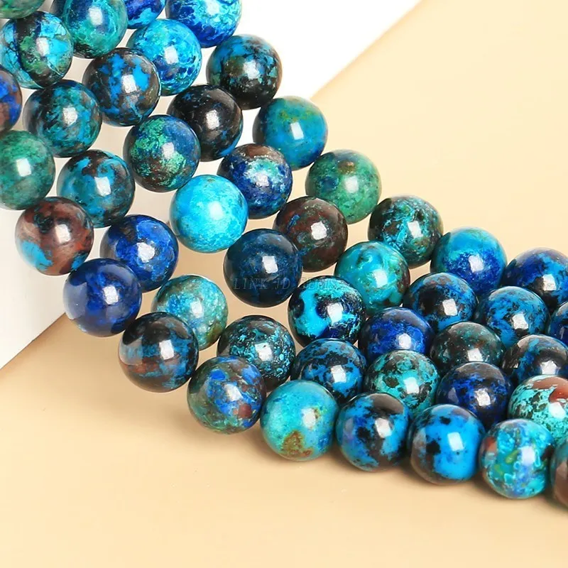 Natural Blue Azurite Stone Beads Round Loose Spacer Malachite Copper Ore For Jewelry Making DIY Bracelet Necklace Accessory