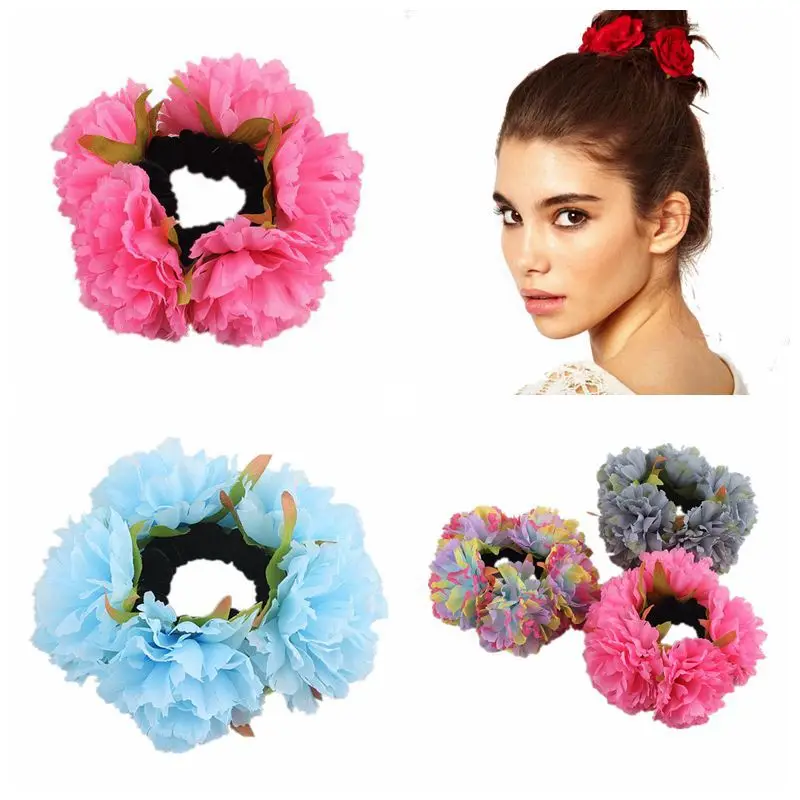 Fashion Women Big Rose Flower Elastics Hair Holders Rubber Bands Girls Cute Crowns Scrunchies Party Wedding Hair Accessories