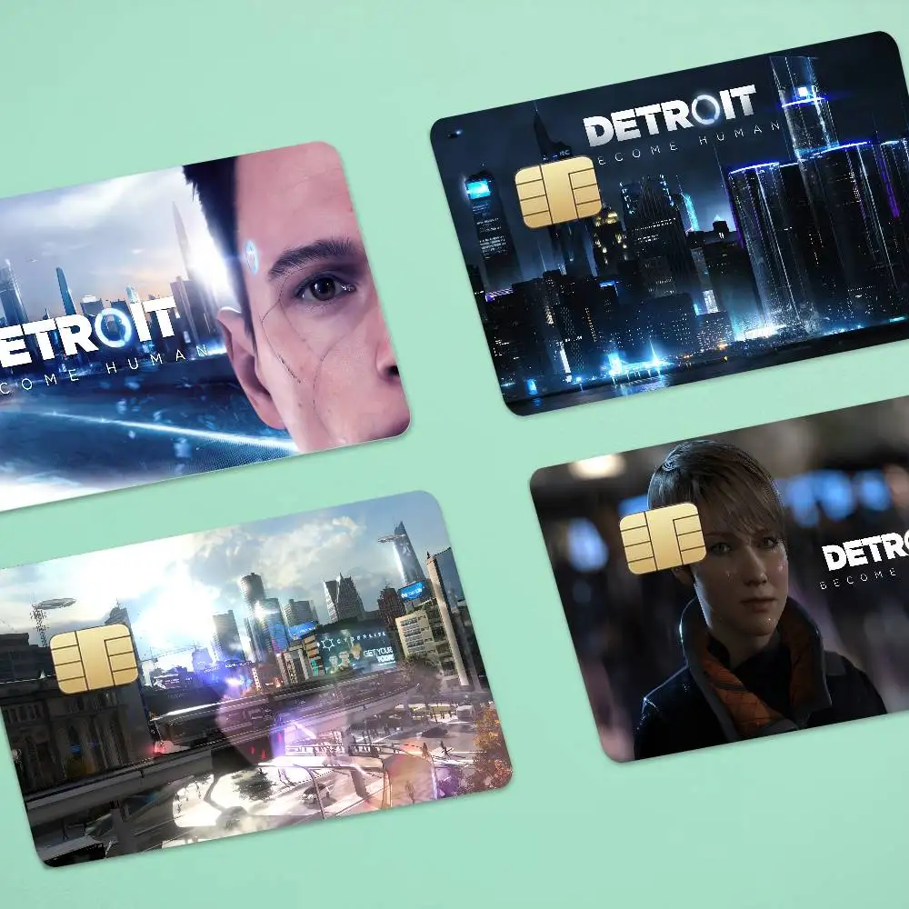 GAME Detroit Become Human Anime 4pcs 1Set Funny Shell On Off Ultra Thin No Fade Sticker Skin Cover Film For Debit Credit Card