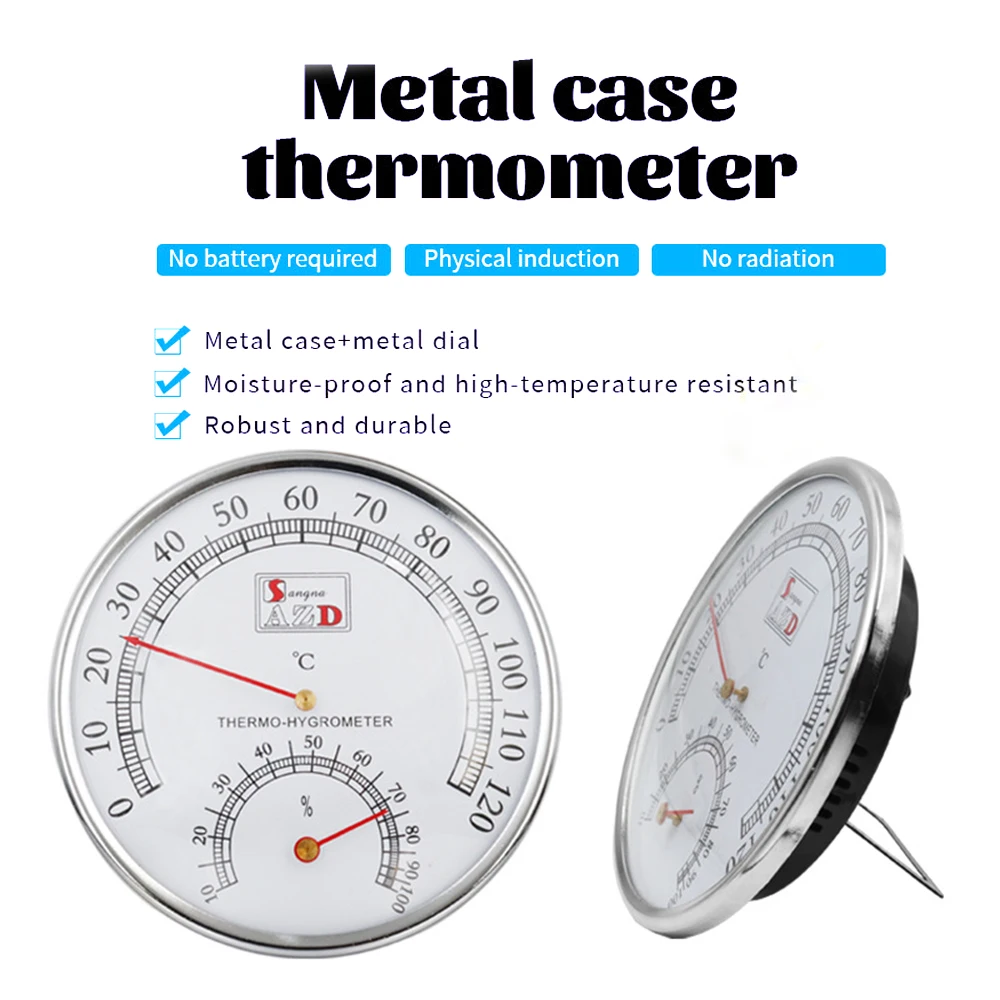 Termómetro 2 en 1, higrómetro 0 ℃-120 ℃, carcasa de Metal, medidor de temperatura de humedad, Monitor probador sin batería para invernadero, sala de Sauna