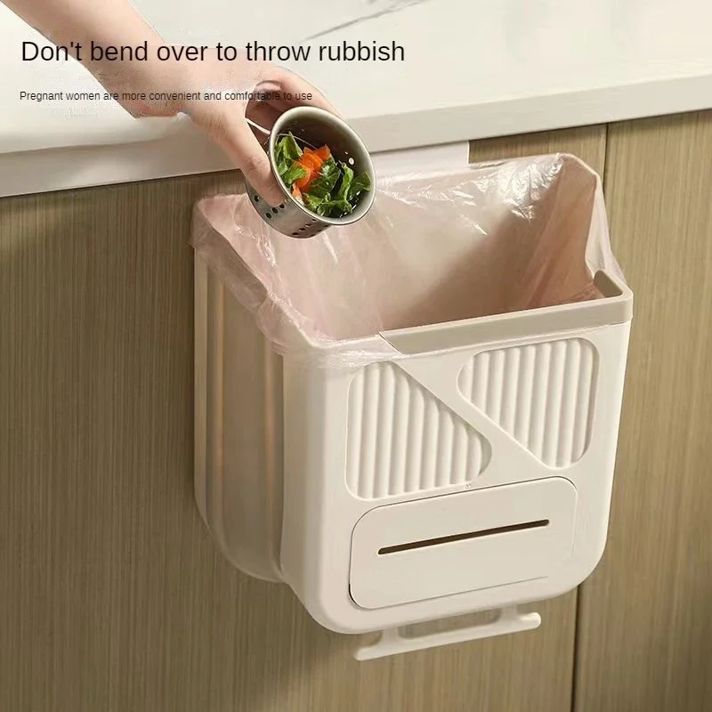 Kitchen Wall Mounted Folding Trash Can Home Cabinet Hanging Storage Trash Can Classified Hanging Trash Can Kitchen Accessories