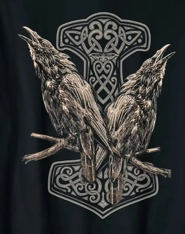 

Warrior's crow Huginn and Munnin Nordic myth T-shirt 100% cotton O-neck short sleeve summer casual men's T-shirt street wear