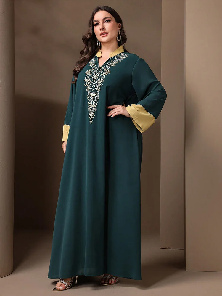 Casual árabe robe eid djellaba plus size e, bordado solto maxi vestido para mulheres muçulmano dubai abaya islam roupas marrocos caftan