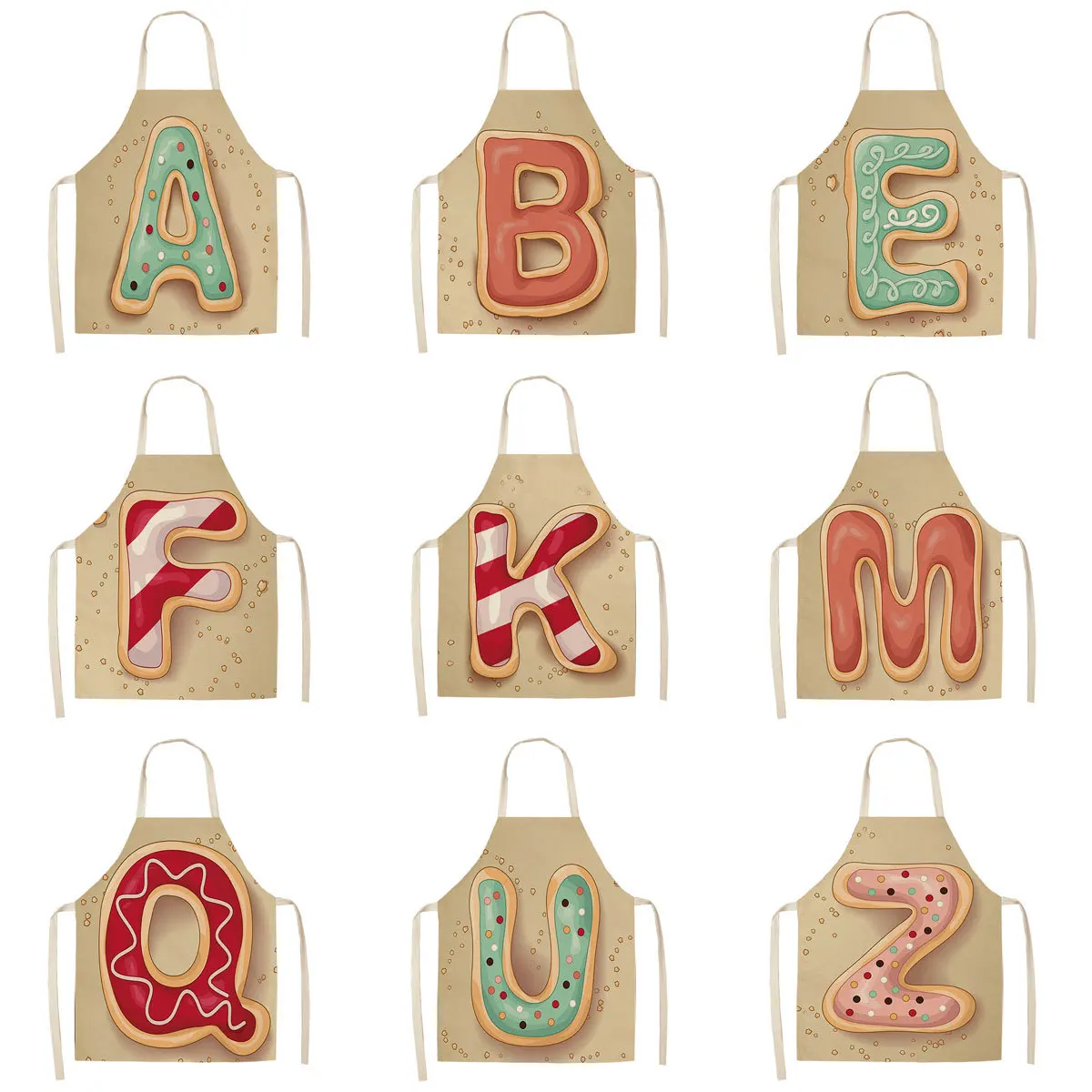 Creative Letter Pattern Kitchen Apron Sleeveless Cotton Linen Kids Aprons for Cooking Baking Bbq Home Cleaning Tools Kid Apron