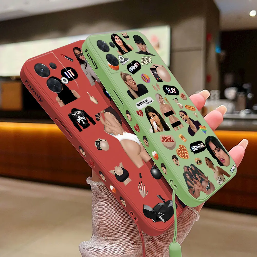 K-kardashians Family Phone Case for OPPO Reno 3 4 8 8T 8Z 7 7Z 6 5 F19 F9 Pro 4G 5G Liquid Soft Silicone Cover with Hand Strap