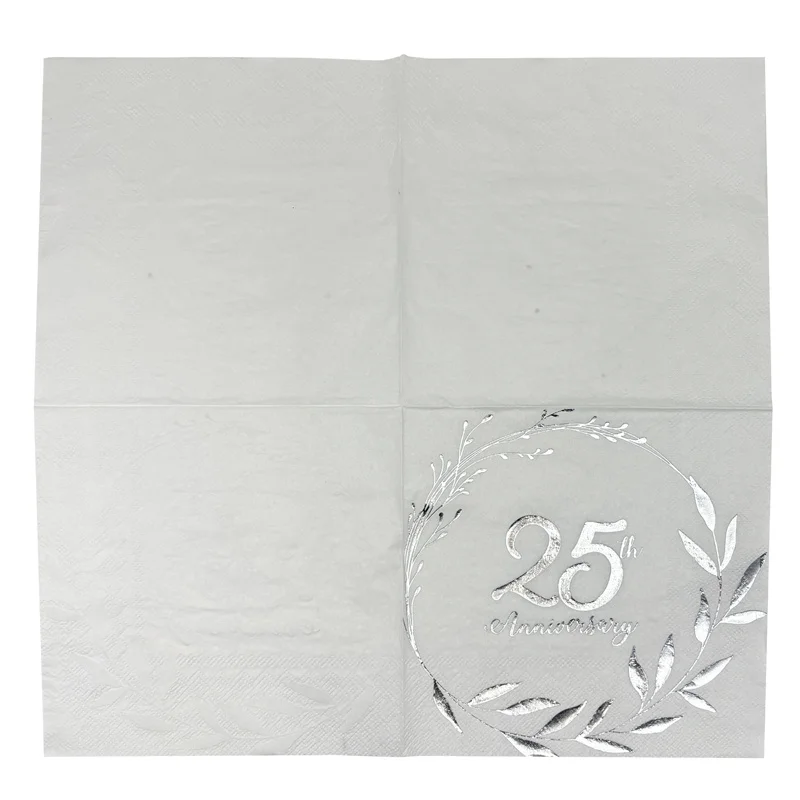 10Pcs 25th Anniversary Paper Napkins Silver Wreath Disposable Napkins for 25 Years Silver Wedding Anniversary Party Table Decor