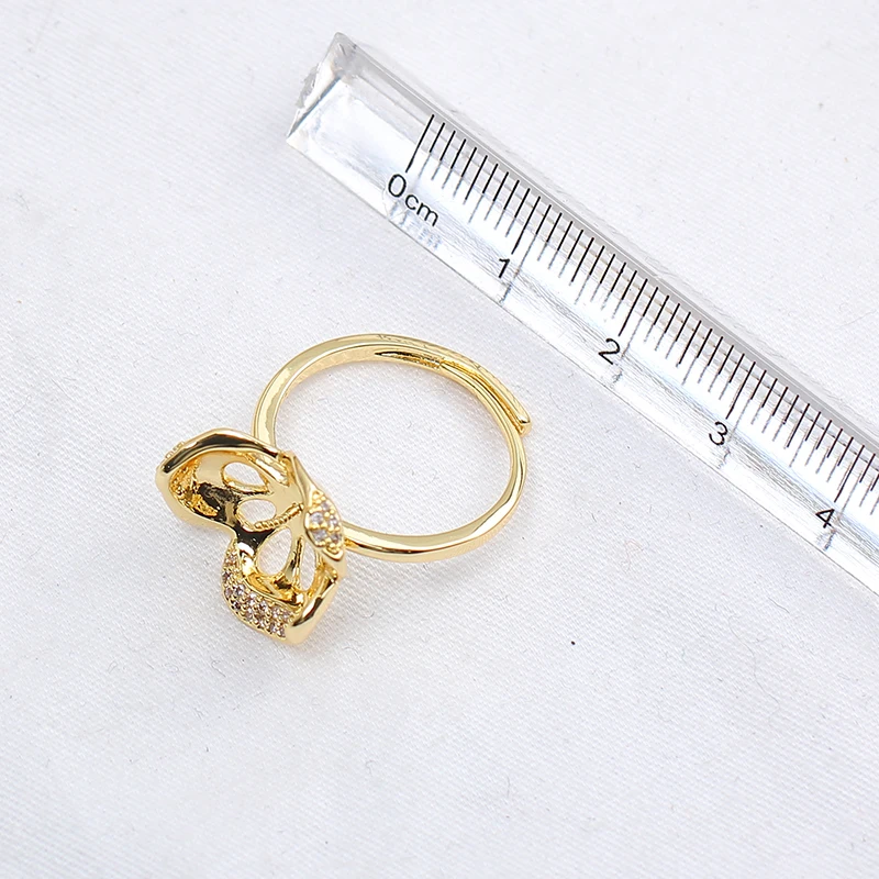 

JZ106 Copper Gold Plated Flowers Zircon Adjustable Pearl Ring Blank Empty Settings DIY Jewelry Findings