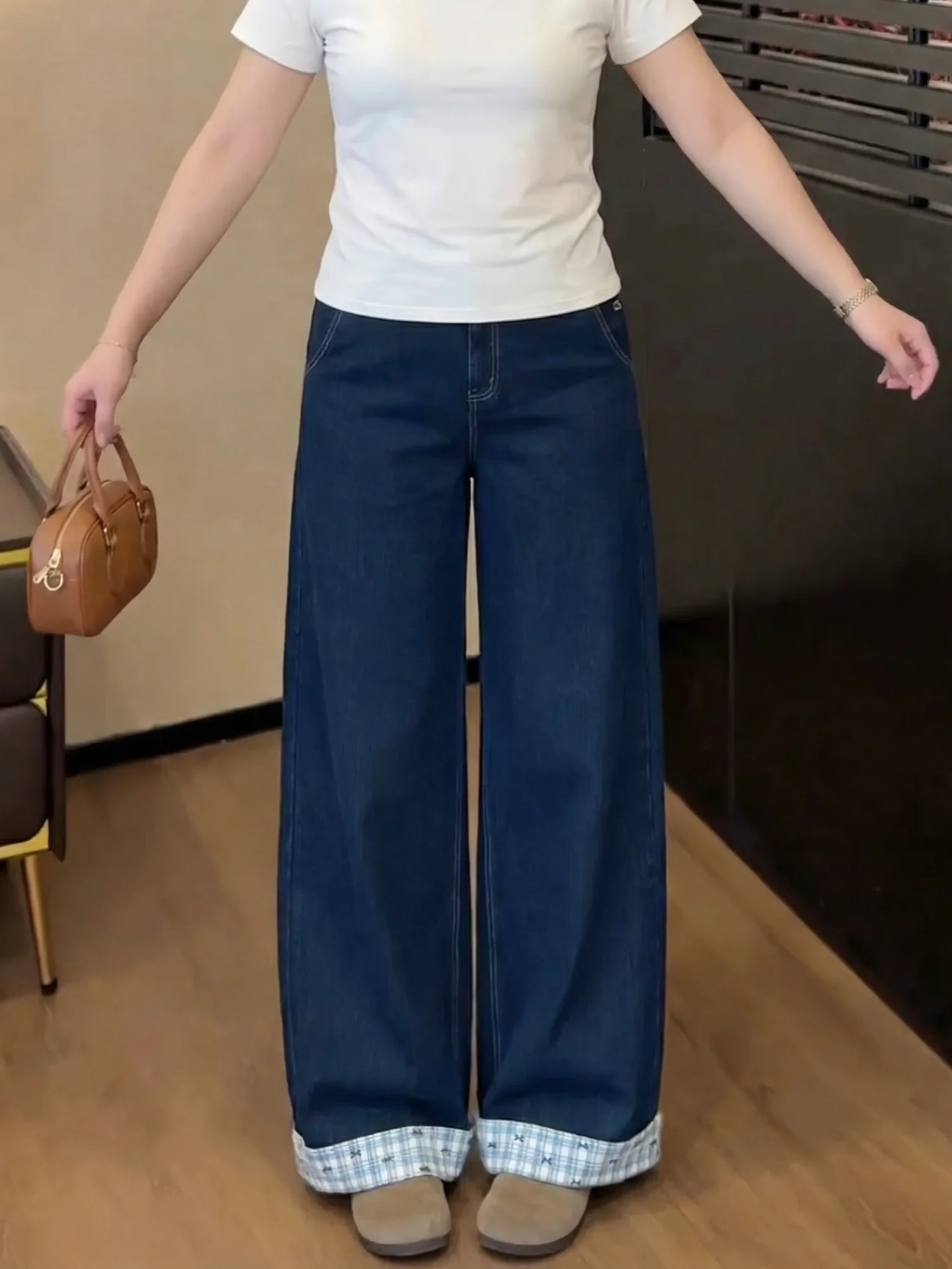 

Женские брюки больших размеров с высокой талией и широкими штанинами, повседневные, модные, весенний стиль, струящиеся, универсальные, удобные, хлопковые, для комфортных поездок на работу