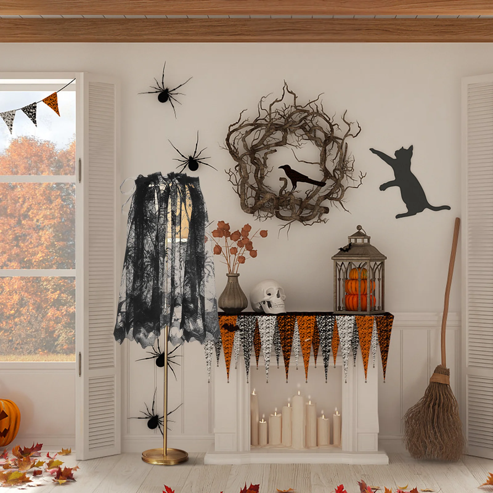 

5Pcs Halloween Lamp Shade Cover Lace Spiderweb Design 20 X 60 Inch Festive Decor for Indoor Outdoor Party Lighting Fixture