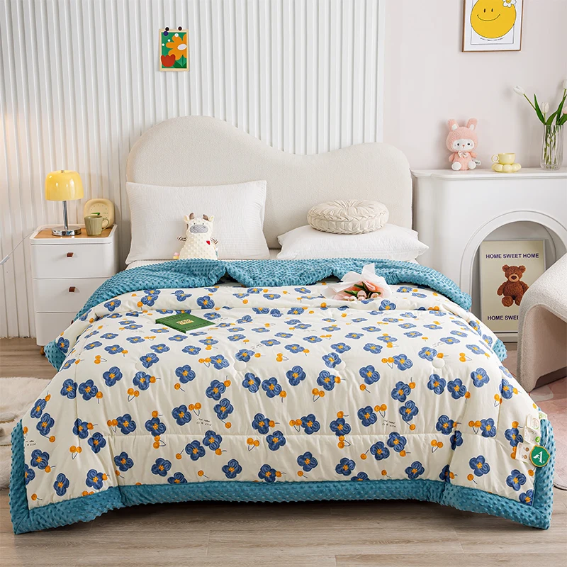 Couette florale botanique en velours doux et confortable pour filles et adolescents, couette florale bleue, décor de chambre, haricots chauds, 1 pièce