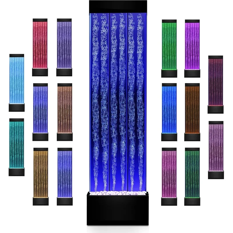 custom.Floor Stand Bubble Wall Fountain with Remote and 16 Color LED Light Acrylic Panel