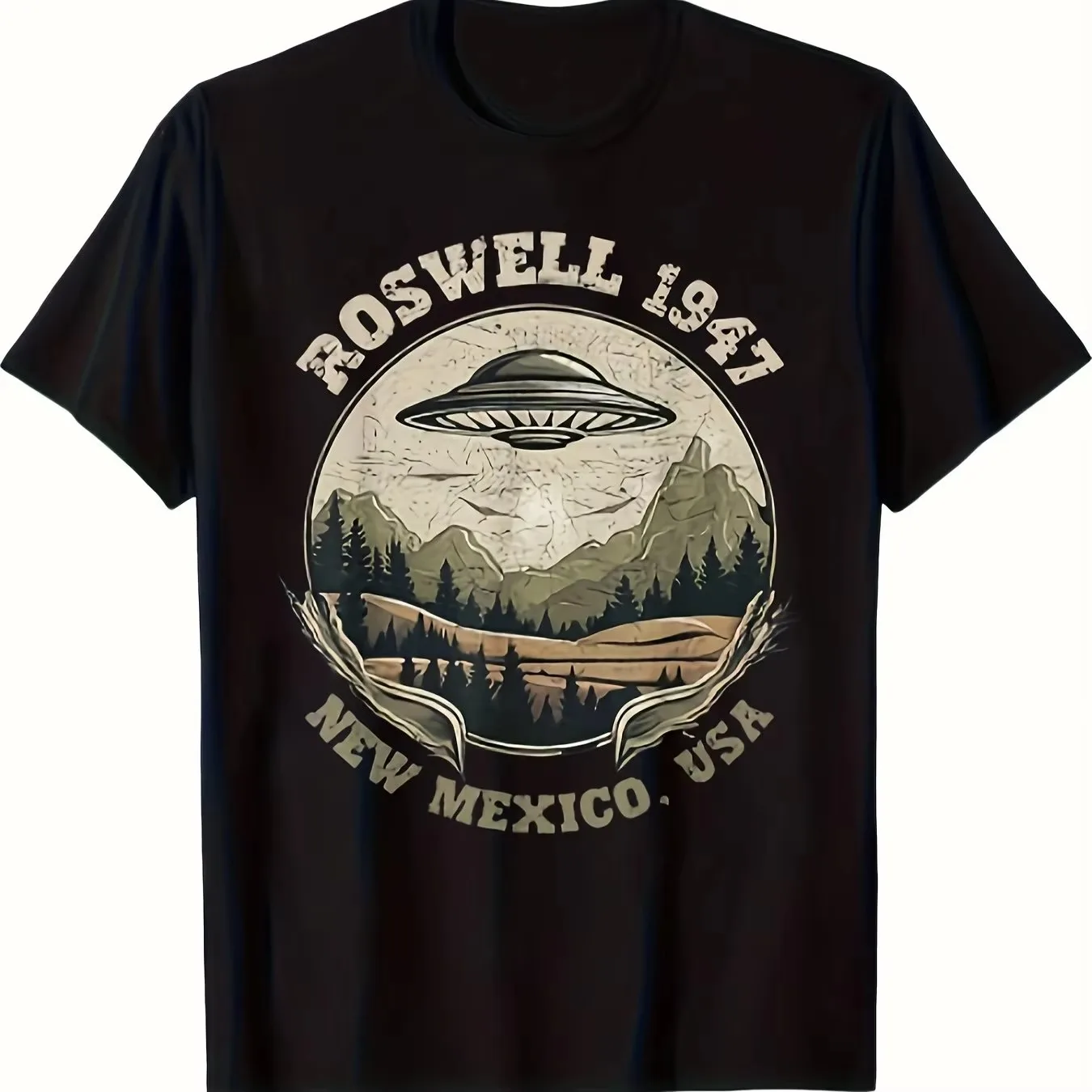 2026 Men Roswell 1947 UFO Graphic T Shirt Vintage Alien Spaceship Print Short Sleeve Casual Tee Tops
