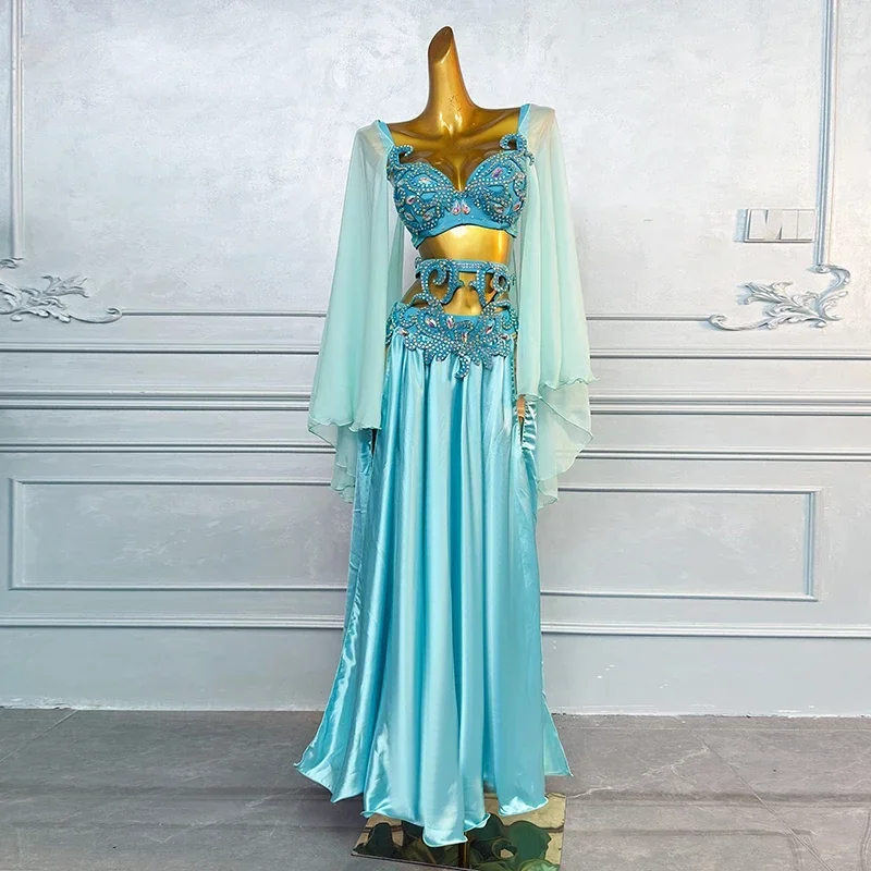 

Women Luxury Rhinestone Elegant Chiffon Set Adult Oriental Belly Dancing Competition Outfit Belly Dance Performance Costume