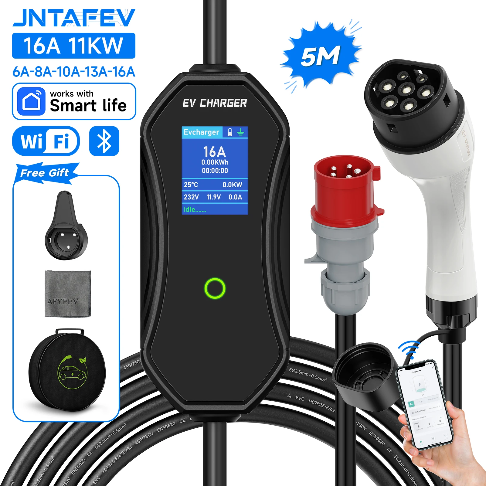 Przenośna Ładowarka EVSE 11kW 16A 3-Fazowa Typ 2 z Wtyczką CEE