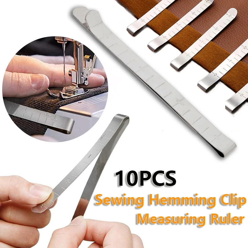 

10Pcs Metal Sewing Crimping Clip Stainless Steel Hemming Clips Metal Crimping Clip Fabric Measuring Ruler DIY Sewing Clip Tools