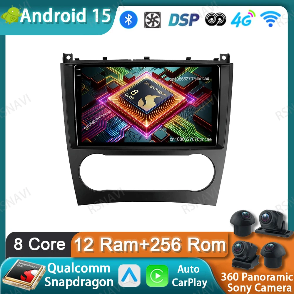 

Car Radio Android 15 For Benz W203 W209 C180 C200 C220 C230 Navigation QLED Viedo Player DSP BT DVD GPS Autoradio 4G LTE Stereo