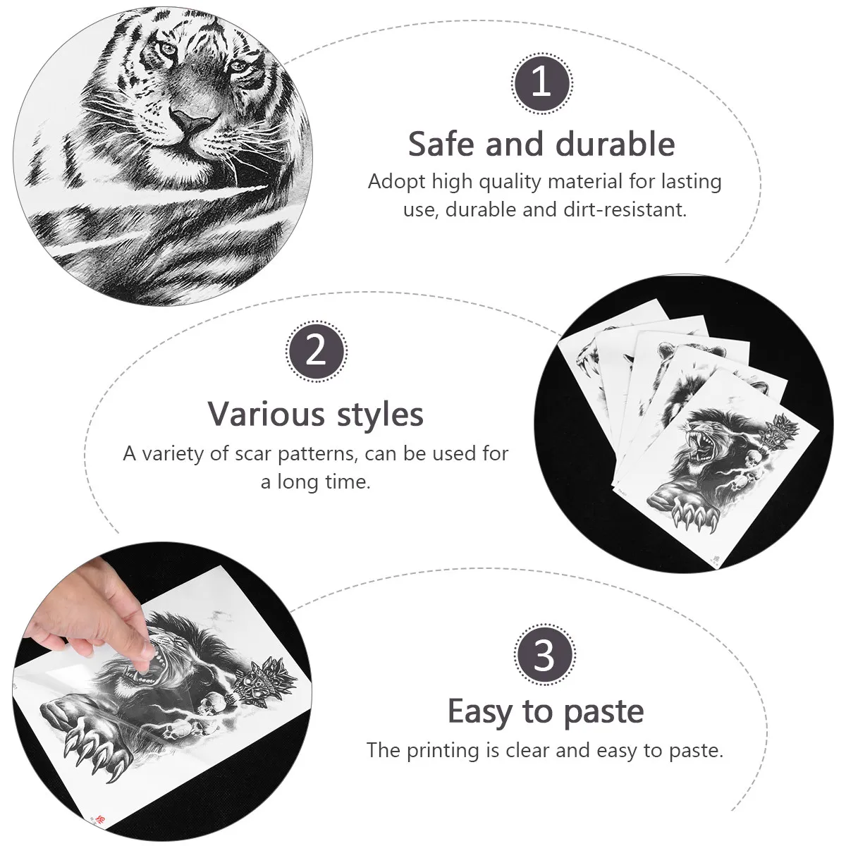 

5pcs Realistic Lion Tattoo Stickers Large Animal Body Decal for Men Women Temporary Sticker Safe Material Suitable Occasion