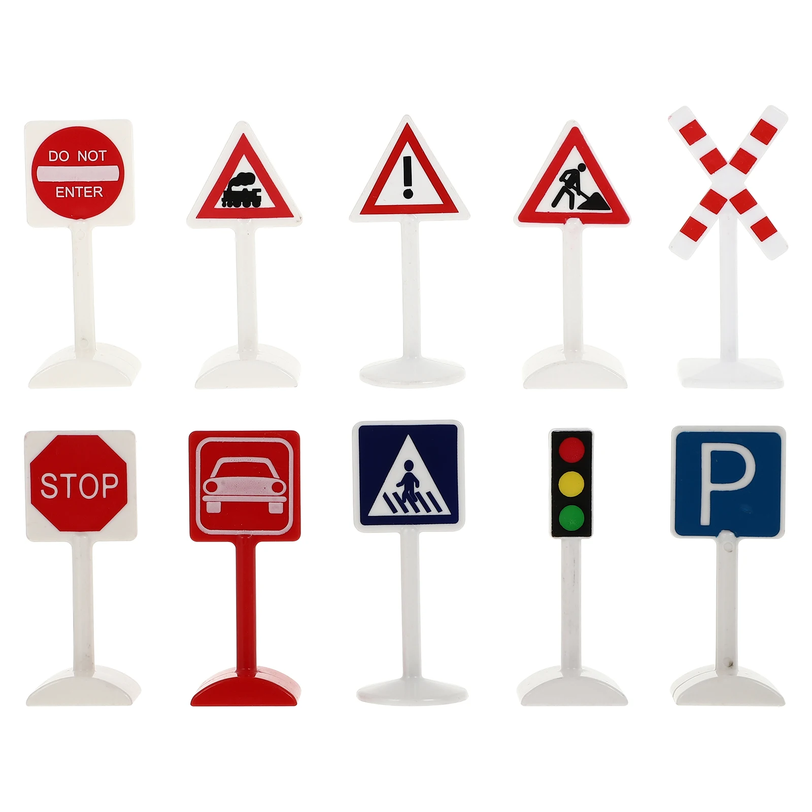

10pcs Miniature Traffic Signs Toys Plastic Roadblock Sign Decorations Kids Birthday Gifts Simulation Furniture Playsets