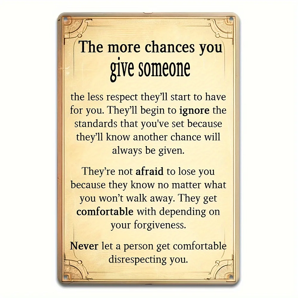 1PC Ironisches Vintage-Metallgemälde-Schild, Dekoration „The More Chances You Give Someone“, geeignet für Zuhause, Badezimmer, Schlafzimmer, Bauernhaus