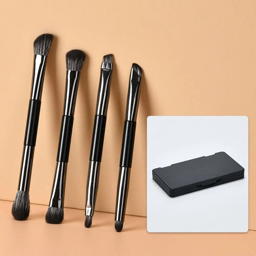 Double-ended Eyeshadow Brushes Set Eyeliner Brushes Eyebrow Pencil Travel Makeup Brush Set Soft with Storage Box and Mirror