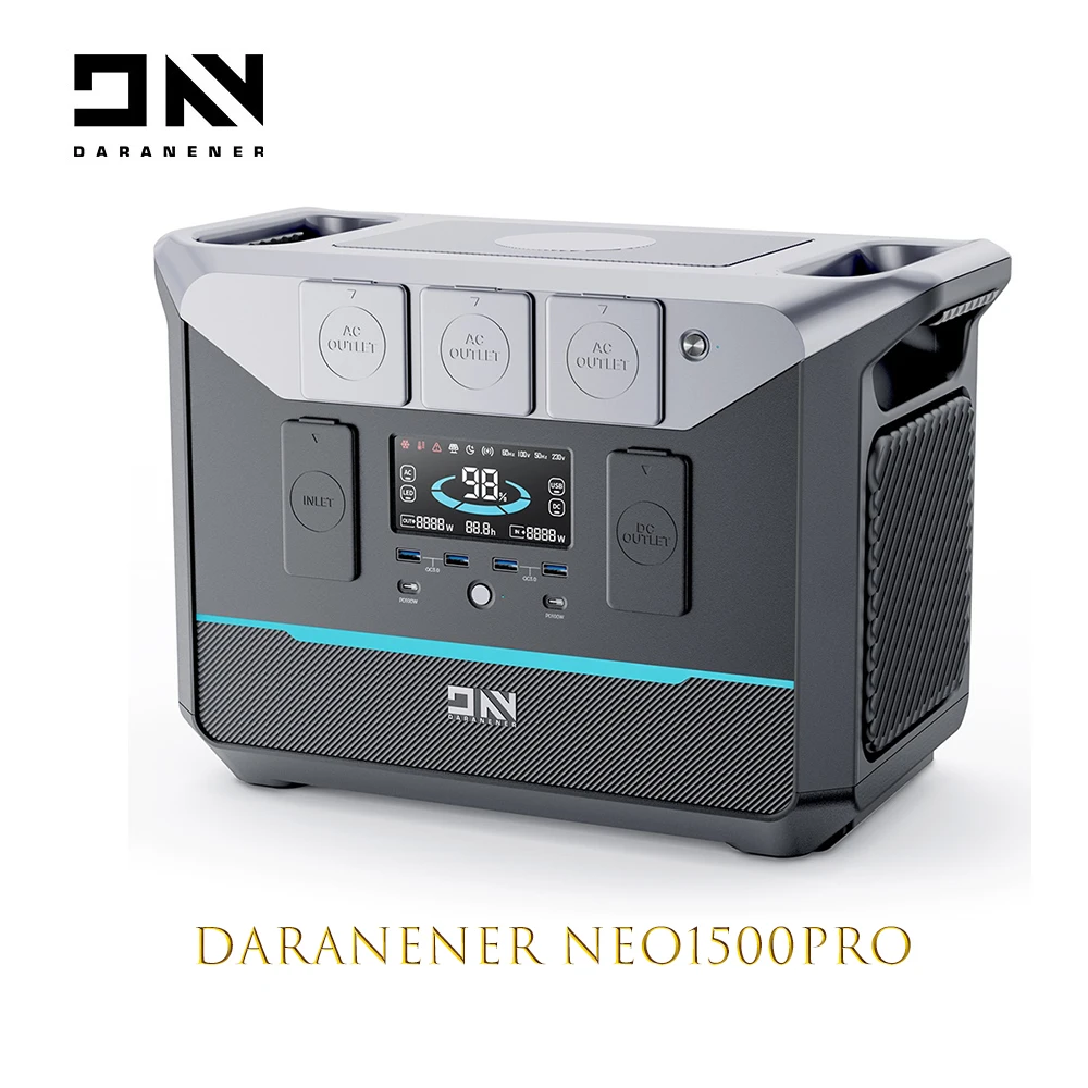 DaranEner NEO1500Pro Portable Power Station,1382Wh LiFePO4 Battery Solar Generator, 1800W AC Output 14 Ports Powering 14 Devices