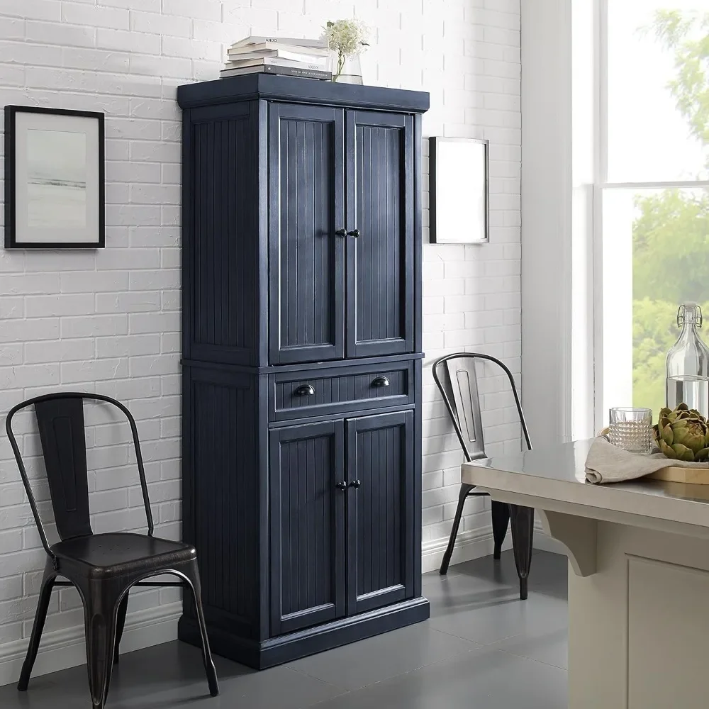 Seaside Kitchen Pantry Cabinet, Distressed Navy