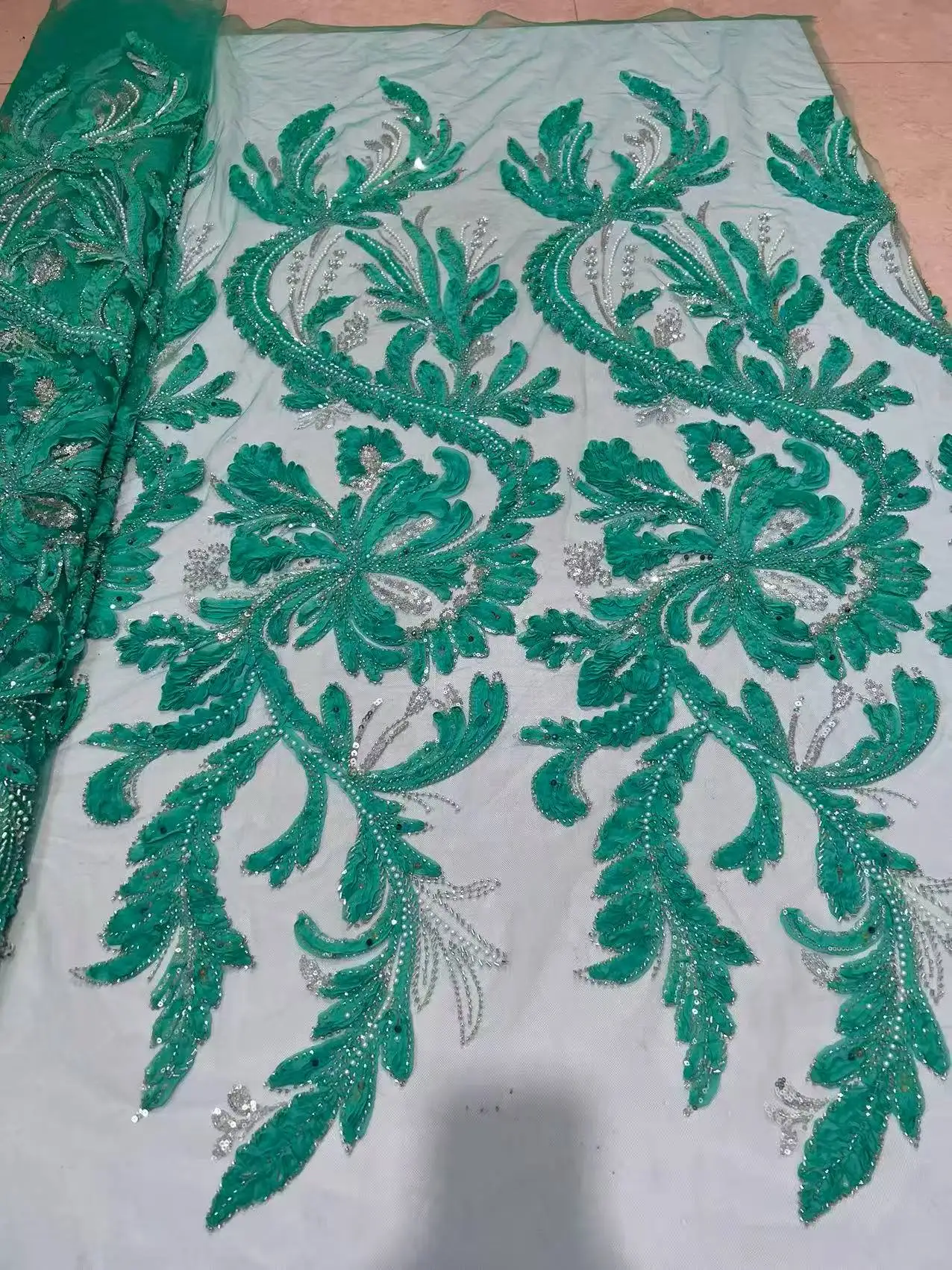 

Beautiful Nigerian Sequins Party Lace African Beads Lace Fabric 2026 High Quality 5Yards African French Tulle Net Lace Wedding