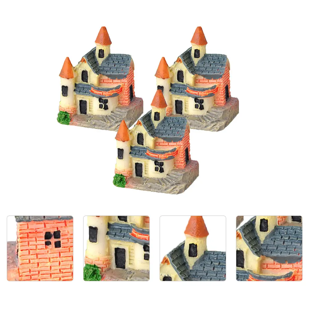 

3Pcs Resin Ornament Mini House Shape Design Micro Landscape Not Easy to Deform Premium Material Miniature Garden Accessories