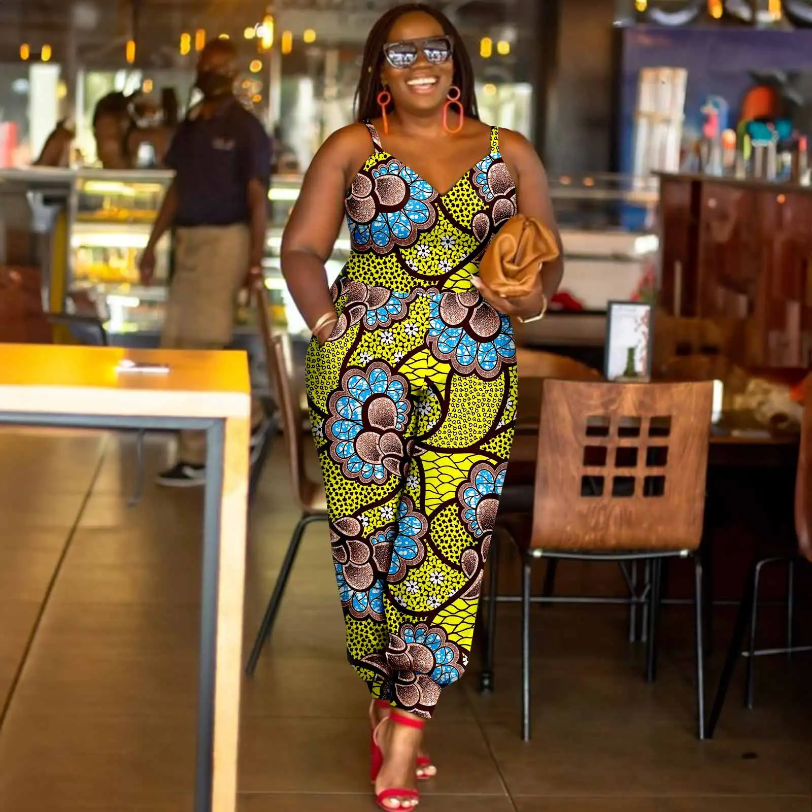 Afripride Afrika Jumpsuit Bedrukte Stof Casual Slank Sexy Strapless Halter Streetstyle Jumpsuit 2429003