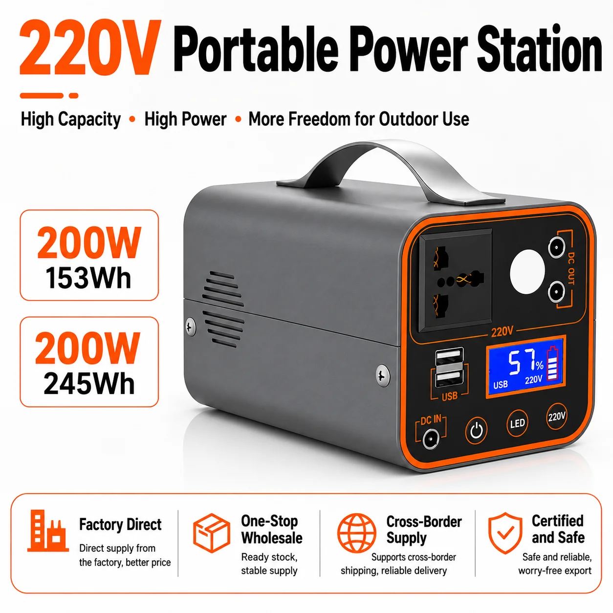 200W Lightweight LiFePO4 Backup Power For Hiking Camping Emergency Use 153-245Wh Mobile Power Bank Portable Power Station Use
