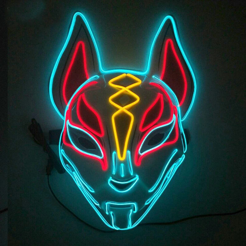 Máscara de zorro con luz LED, máscara de mujer, accesorios de disfraz de película de zorro, novedad, máscara de zorro de Anime japonés brillante, máscara de Animal