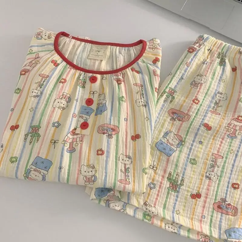 

Japanese Sweet Girl Short Sleeved Shorts Round Neck Pajamas Summer Cute Fashionable Teenage Home Clothe Comfortable Breathable