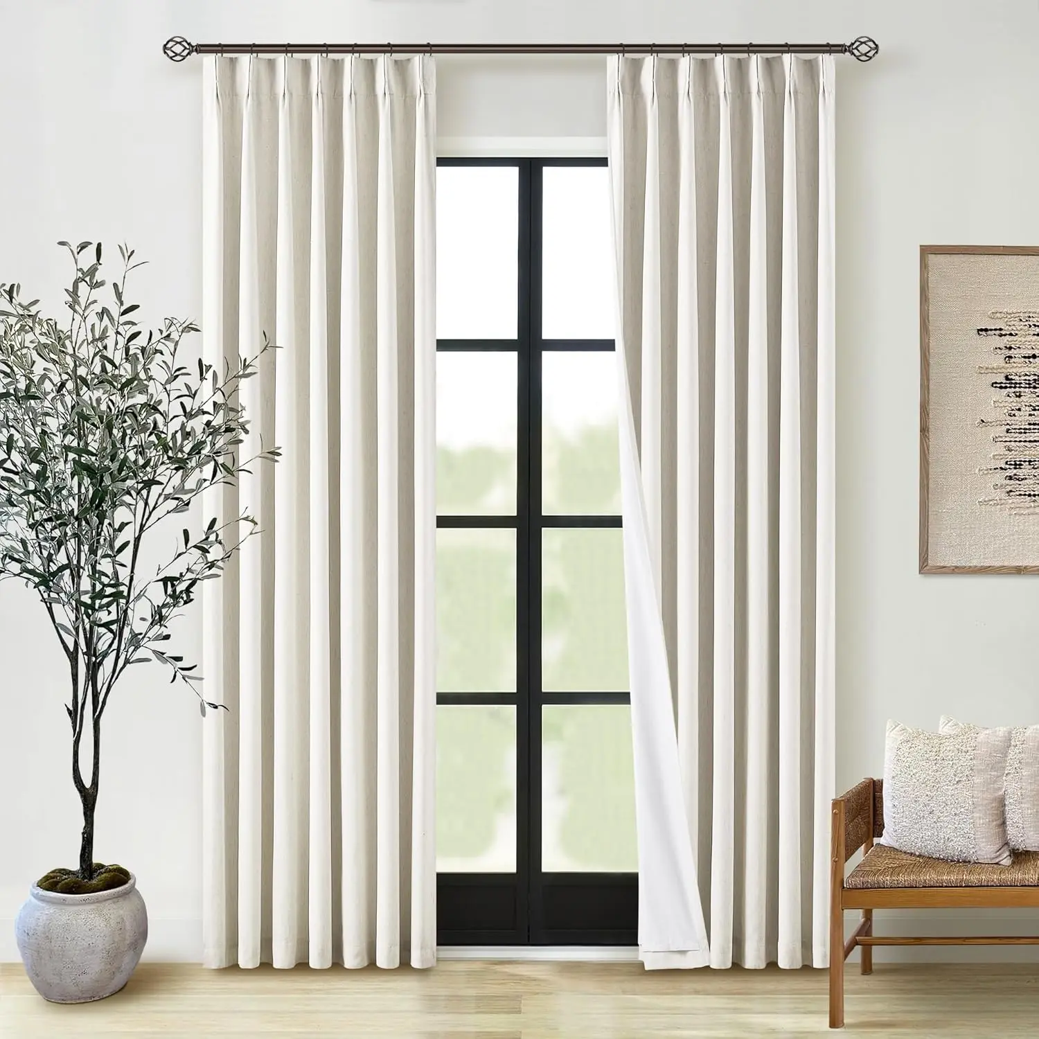 

Linen Blackout Curtains 84 Inch Length 2 Panels for Bedroom Living Room Thermal Insulated Cream Birch Boho Neutral Back Tab