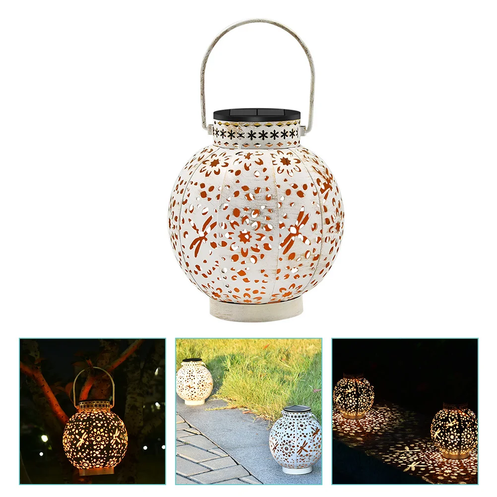 

Light Iron Hollow Lantern Decor Garden Dragonfly Projection Outdoor Solar Lights Patio Lanterns Durability