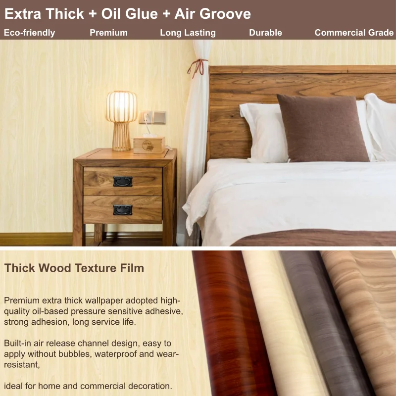 Thick Wood Grain Decor Film Oil PSA & Air Release Channel ﻿waterproof and wear resistant Self Adhesive Sticker