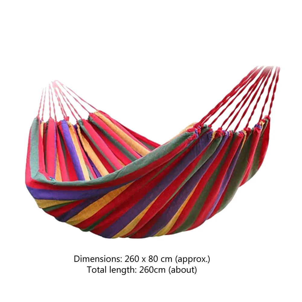 Outdoor Double Hammock Camping Sleeping Stripe Canvas Hanging Bed Garden Swing Hammock with Tree Ropes Load-bearing Up to 200kg