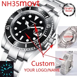 DIY Custom Logo 40MM Sapphire 8215Automatic NH35 Mechanical Mens WristWatch Sterile Dial Ceramic 10Bar Luminous Sport Male Clock