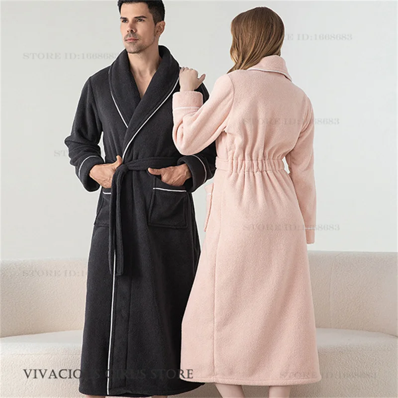 

Winter Thicken Flannel Men's Robe Couple Sleepwear Loungewear Plush Warm Skin Friendly Nightwear Home Clothers Loose Bathrobe