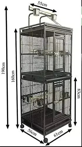 Large 2-in-1 Bird Cage for African Grey Parrots - Twin Double Aviary with Play Roof, Ladder & Wheels, Suitable for Cockatiels