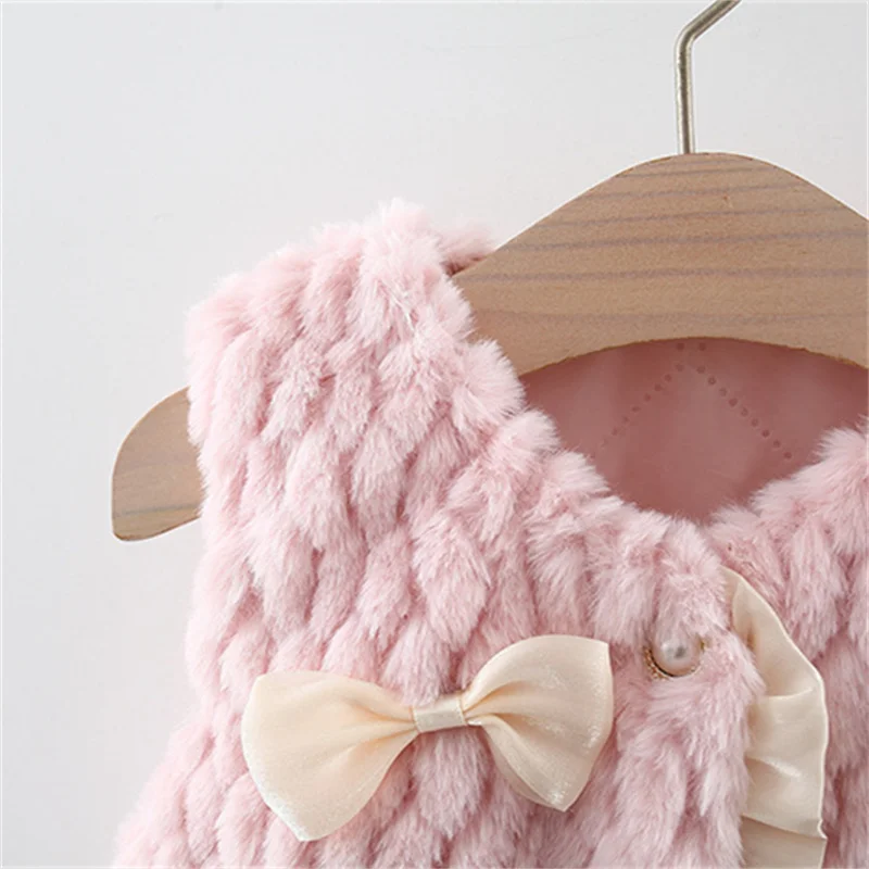 Winter Baby Girl Warm Vest Sweet Bow Children Clothing Toddler Pearl Button Costume 0-3 Y Kids\' Wear Comfortable Infants Clothes