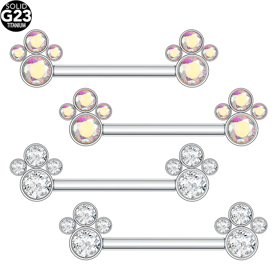 1/2Pcs 14G Implant Grade Titanium Nipple Piercing Internally Threaded Pet Paw Nipple Barbell Ring Sexy Jewelry Body Piercing