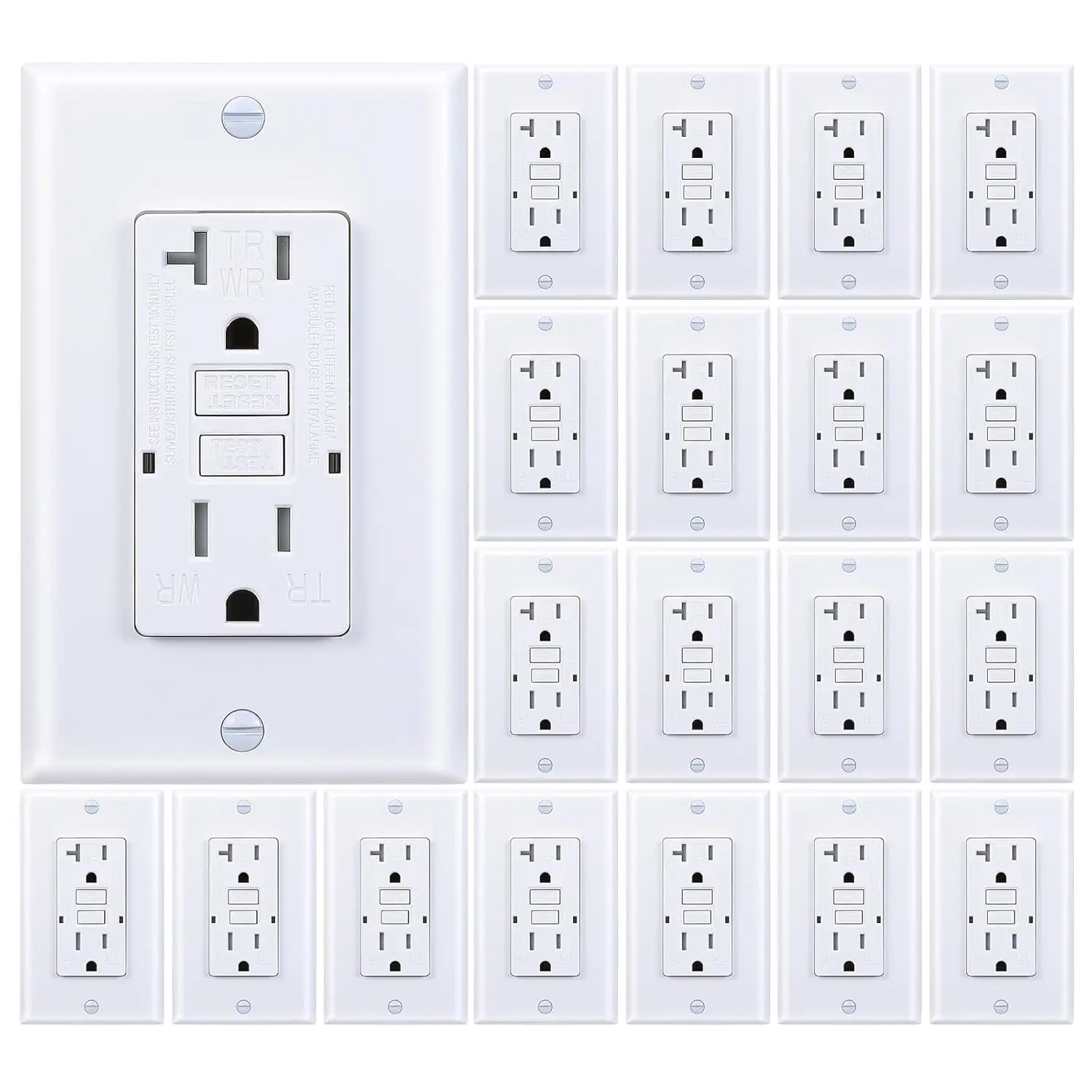 20 Amp GFCI Outlet, Tamper-Resistant,  LED Indicator with Decor Wall Plates and Screws，UL Listed, White