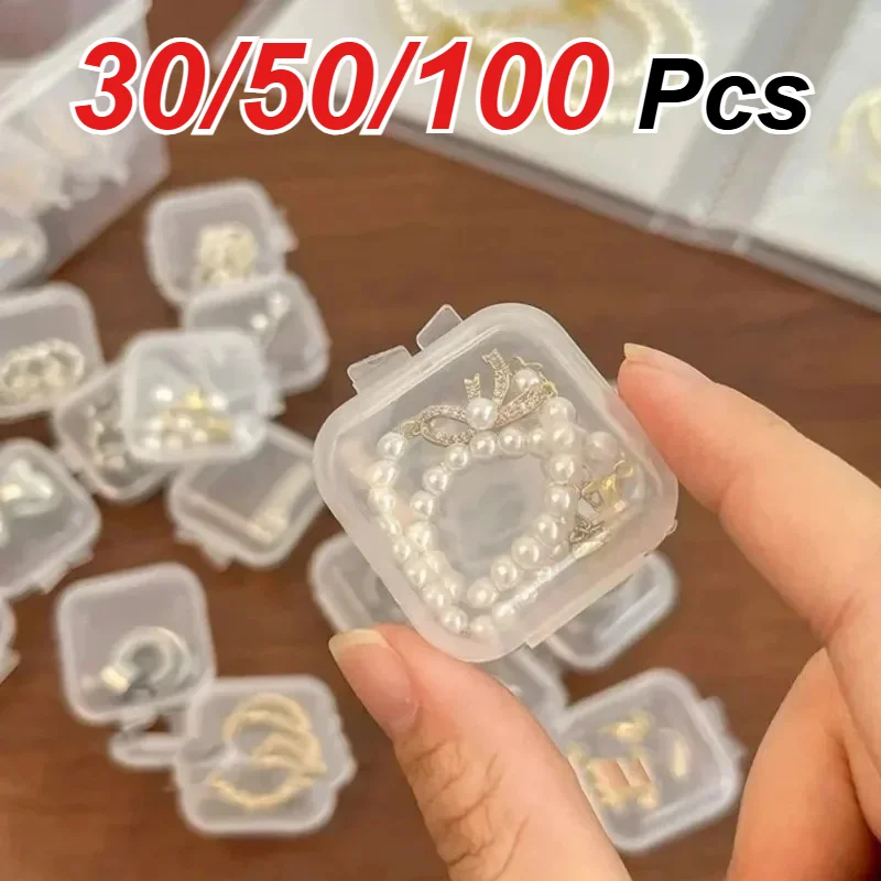 30/50/100 Pcs Mini Clear Plastic Storage Box Jewelry Storage Case Transparent Storage Organizer Multifunctional Portable Storage