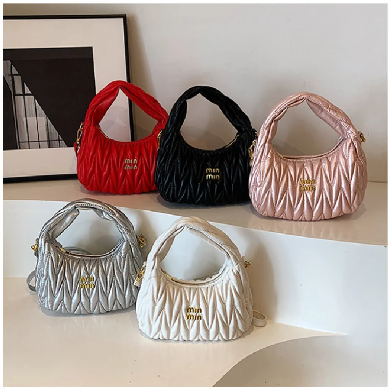 Pleated Cloud Ladies Handbags High Quality PU Shopping Shoulder Bags for Women Removable Shoulder Strap Crossbody Bag Small Bags