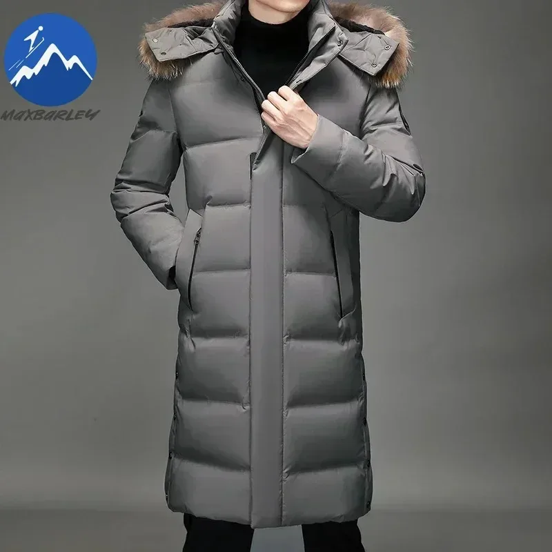 

Premium Long Down Jacket Men Winter Korean White Duck Down Warm Jackets Fashion Detachable Fur Hood Cold Protection Parkas